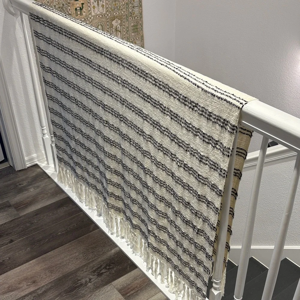 Threshold Striped Fringe Throw Blanket - White with Black Stripes